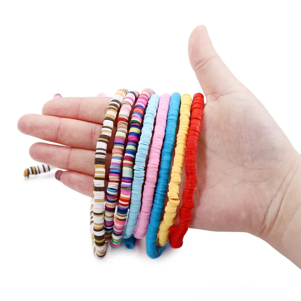 Color: Red, Item Diameter: 6mm - 16Inch/Line 6mm Colorful Flat Round Polymer Clay Beads Loose Spacer Beads for DIY Jewelry Making Bracelet Necklace Accessories