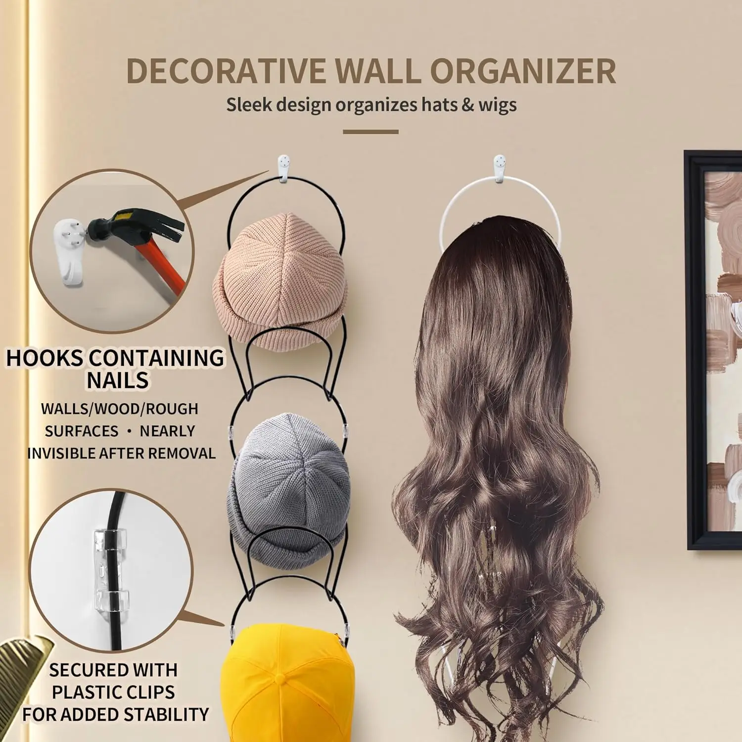 Color: black - 10 Pack wig Holder Organizer Closet Hanging Baseball Cap Display Storage Rack for Scarves Handbags Hanging Hook wig tool