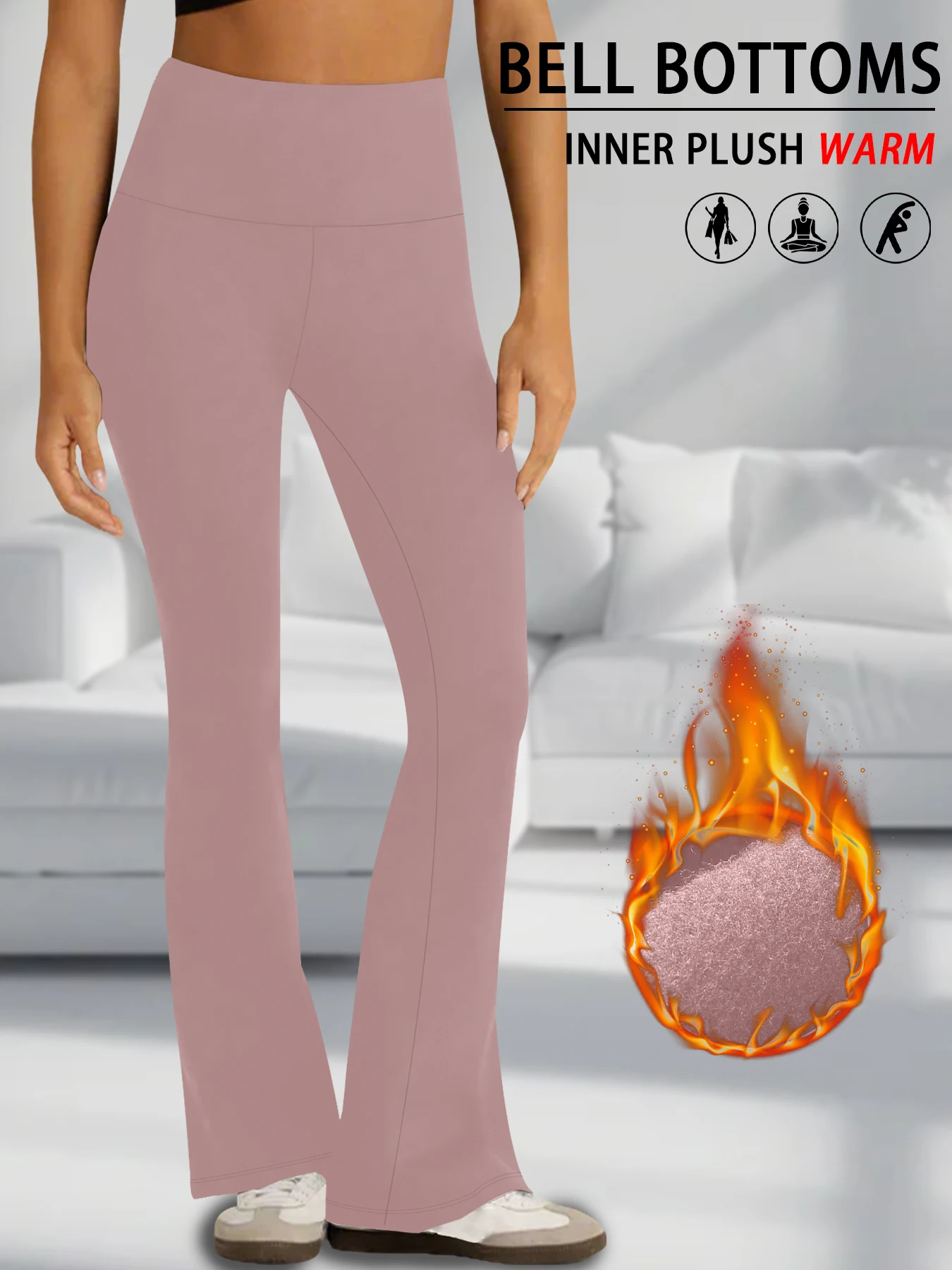 Color: Pink, Size: M - Women's Super Soft High Waisted Fleece Flare Leggings Tummy Control Soft Bootleg Bootcut Pants