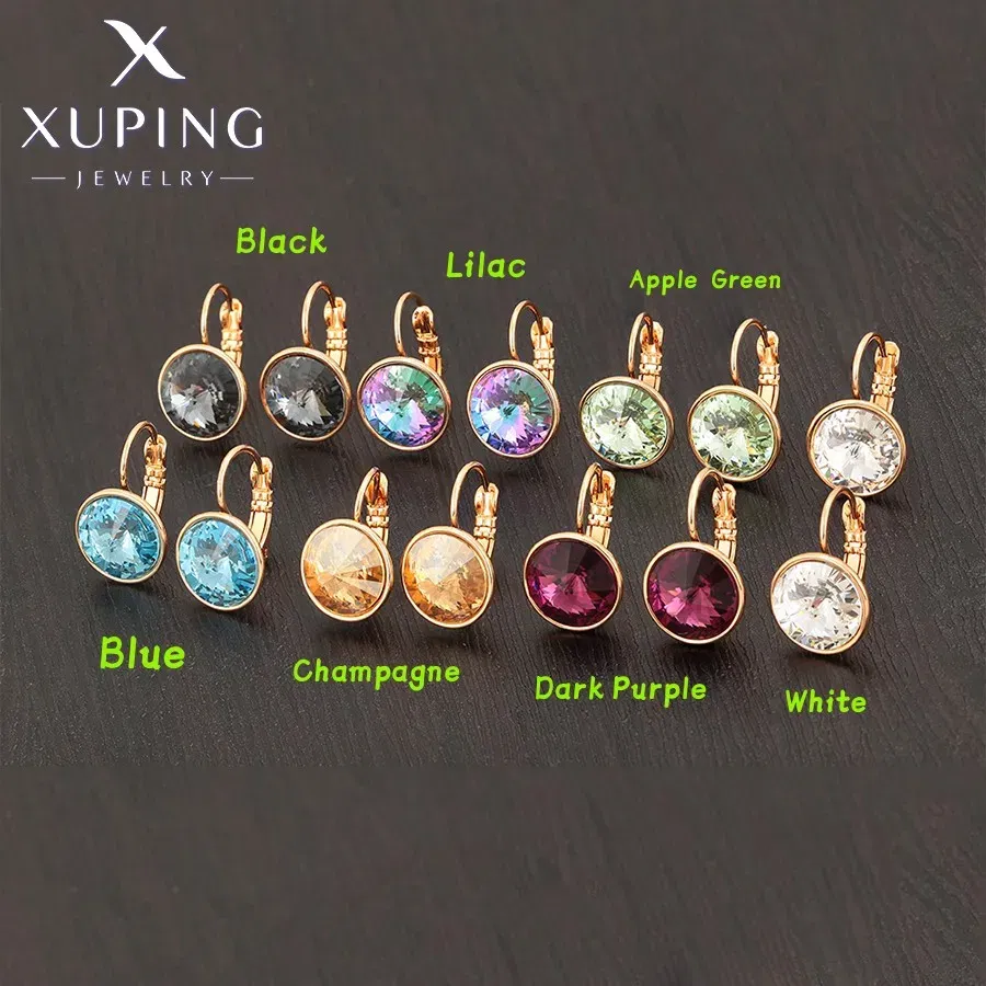Metal Color: Gold-color, Main Stone Color: black - Xuping Jewelry? С?µрьги Elegant 12mm Round Stone Women Girls Hook Crystal Earring Exquisite Gift Party A00622051