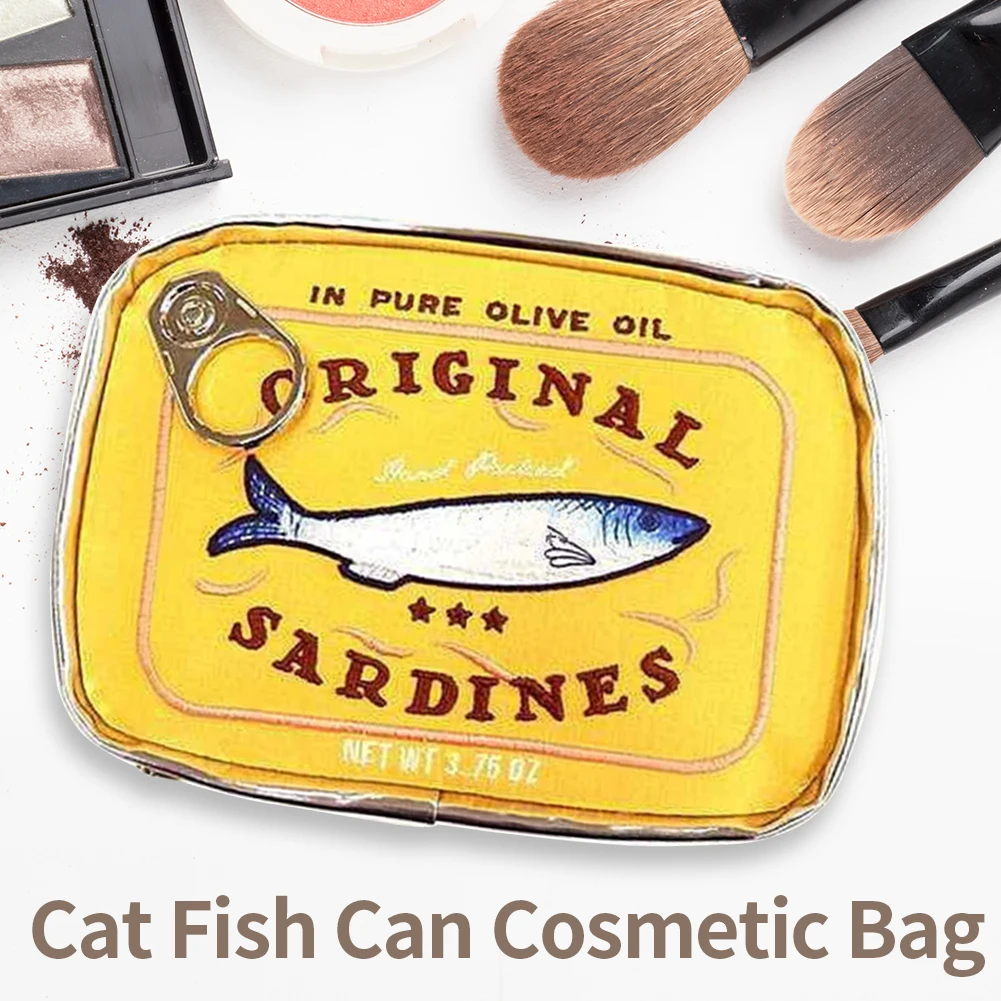 Color: Blue - Canned Sardines Style Storage Bag Cute Bath Travel Bag Creative Portable Fashion Zipper Multi-function Soft for Weekend Vacation