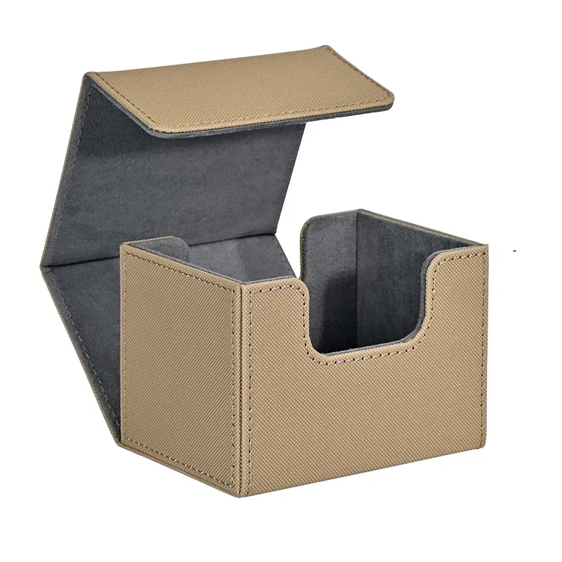 Color: light yellow - Card Deck Box , Card Storage Box Fits 100 single  Sleeved Cards, PU Leather Strong Magnet Card Deck Case for TCG Cards