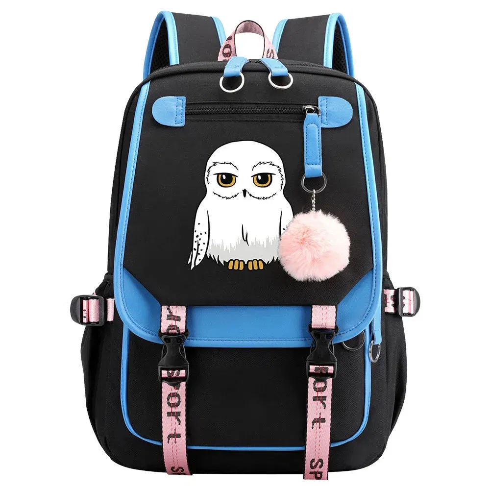 Color: SKY BLUE - Anime Hedwig Night Owl Backpack Nylon School Book Student Travel Bags Laptop Casual USB Port Messenger Bag