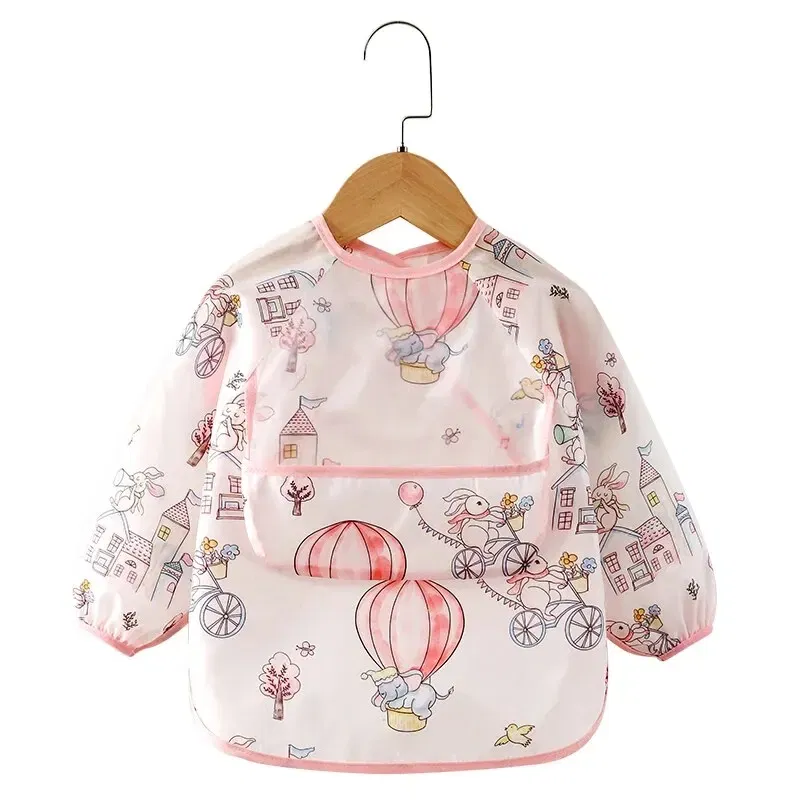 Size: S, Color: Blue - Baby Food Overalls Waterproof and Dirt-proof CHILDREN'S Apron Bib Spring and Autumn Girl Treasure Boy Baby Wash Back Wear Protec