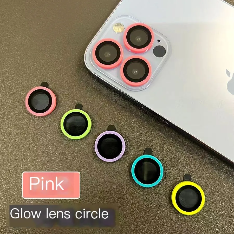 Color: Pink, Bundle: Bundle8, Material: Tempered Glass, Ships From: CHINA - For iPhone 15 14 13 12 Pro Max 12 11 mini Luminous Camera Protector Ceramic Lens Ring Tempered Glass Back lens Cap Cover