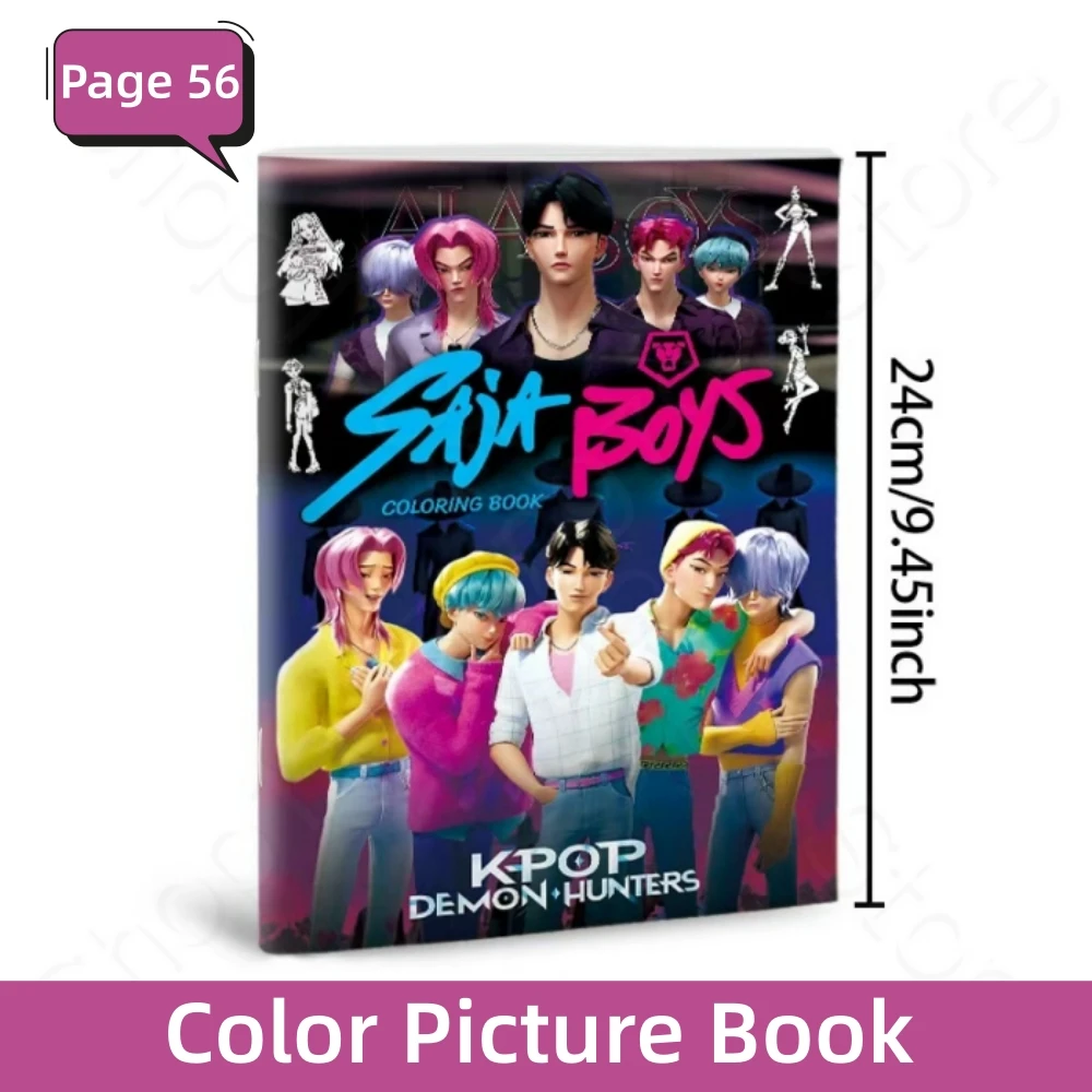 Color: Silver - KPop Demon Hunter Coloring Books Anime Cartoon Line Drawing Children's Sketch Picture Book Kid's Birthday Gift / Christmas Gift