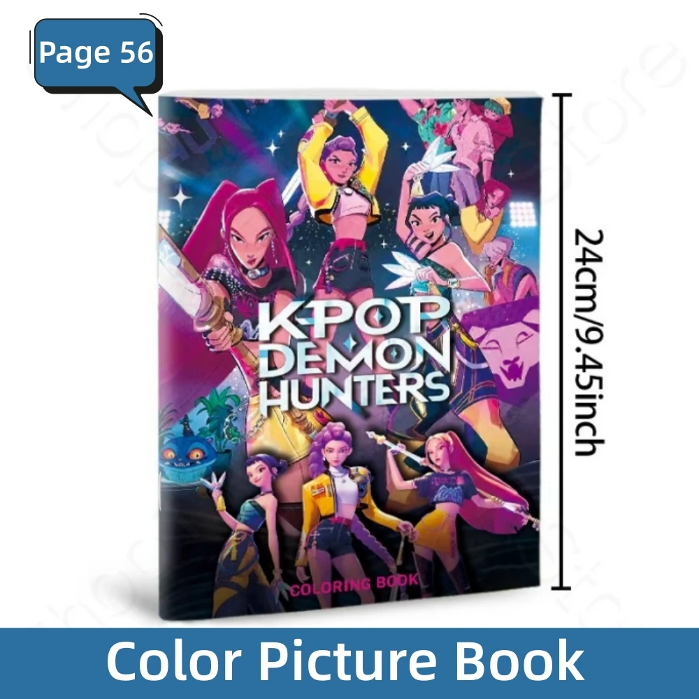 Color: Silver - KPop Demon Hunter Coloring Books Anime Cartoon Line Drawing Children's Sketch Picture Book Kid's Birthday Gift / Christmas Gift