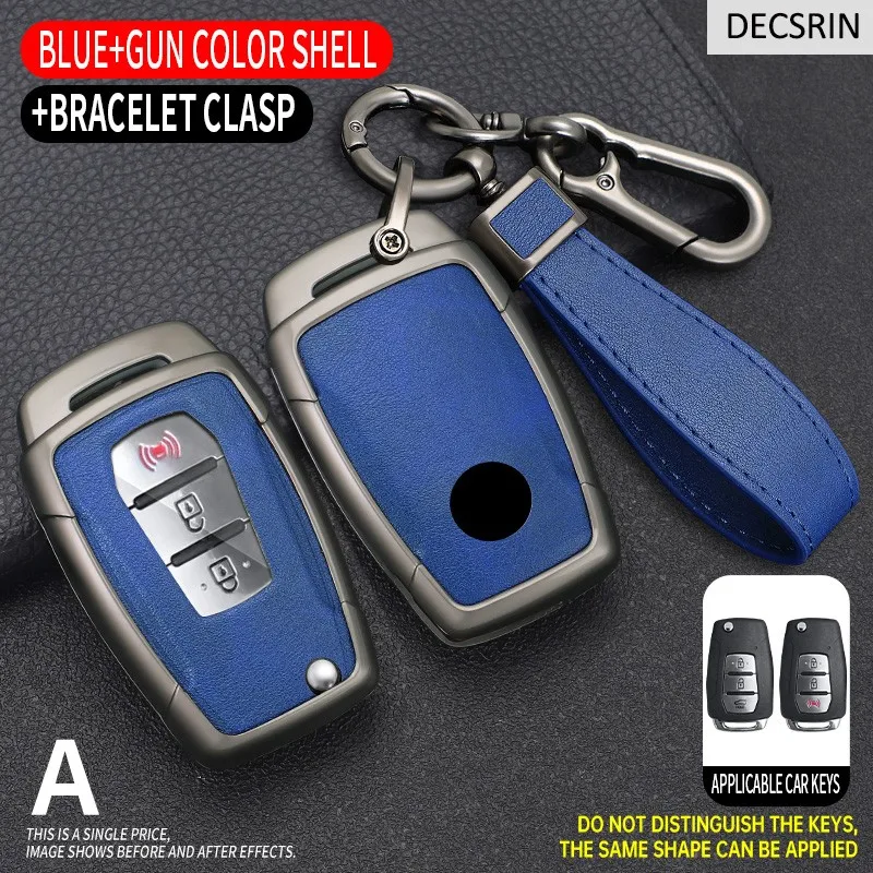 Color Name: Pink - Zinc Alloy+ Leather Car Flip Key Case Cover Shell Fob For SsangYong Kyron 2 Sanka Actyon Korando Tivoli Protective Accessories