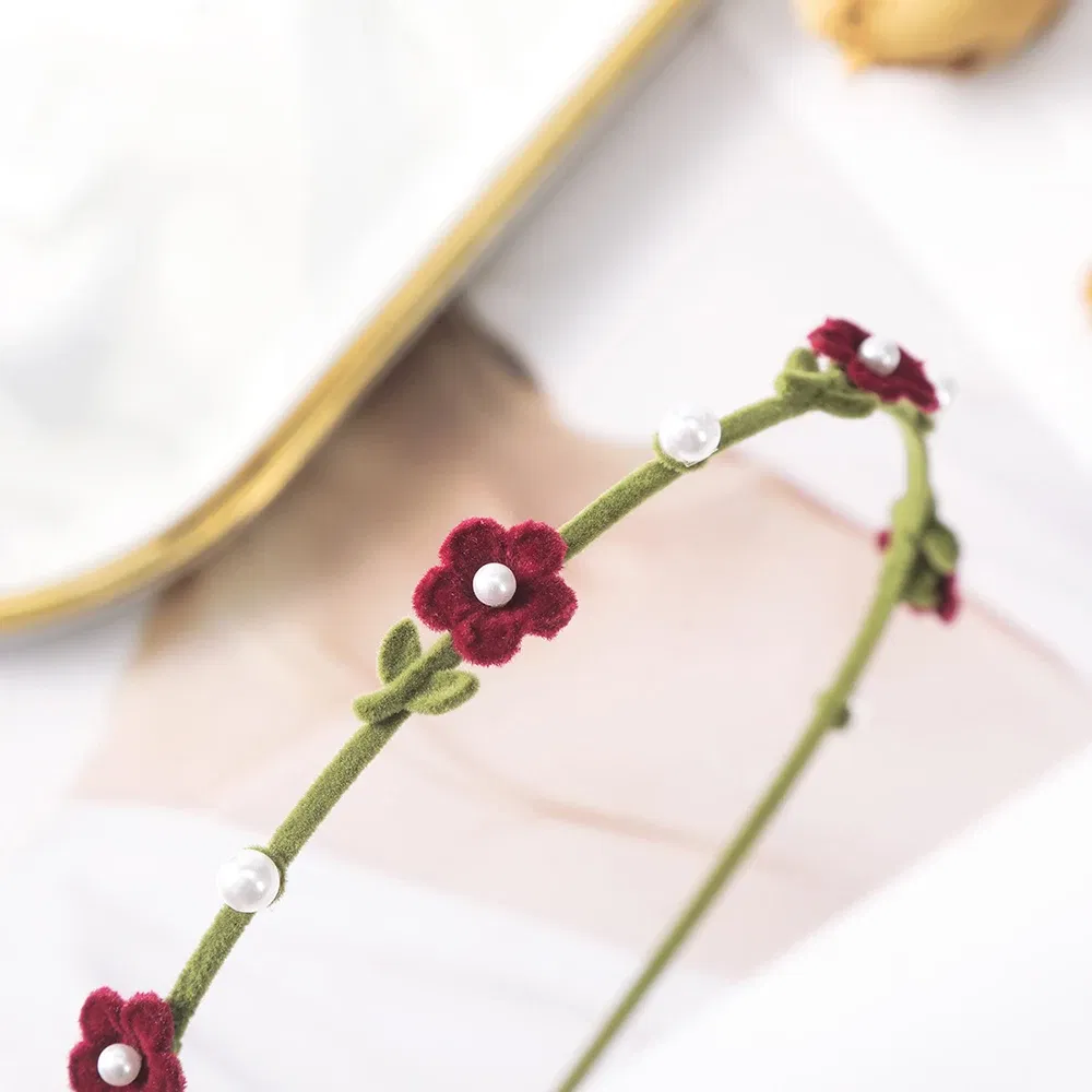 Color: black - Flocking Flower Headbands Pearl Hairbands Headdress Hair Hoop Band Hair Accessories for Women Girls Teens