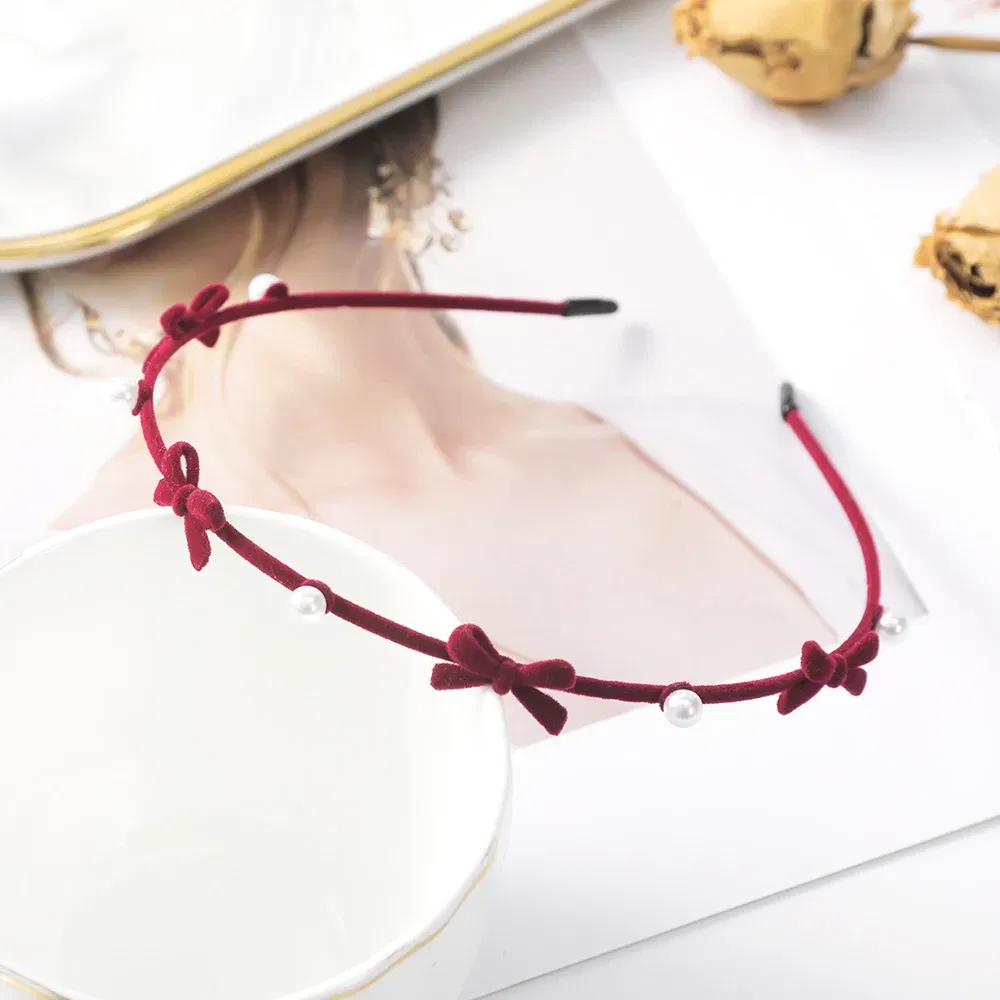 Color: black - Flocking Flower Headbands Pearl Hairbands Headdress Hair Hoop Band Hair Accessories for Women Girls Teens