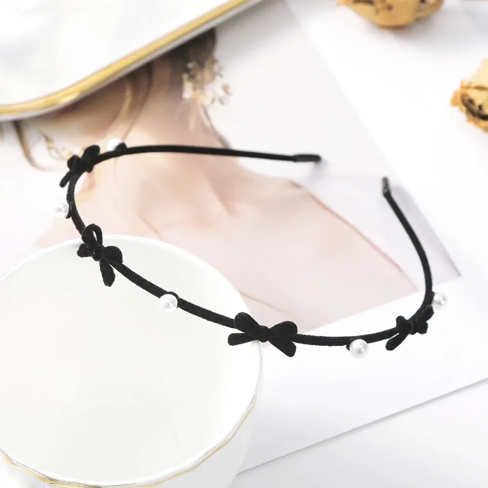 Color: black - Flocking Flower Headbands Pearl Hairbands Headdress Hair Hoop Band Hair Accessories for Women Girls Teens