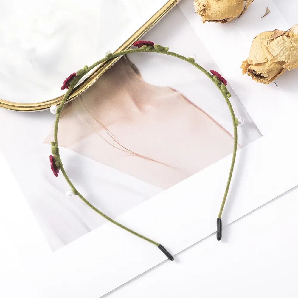 Color: black - Flocking Flower Headbands Pearl Hairbands Headdress Hair Hoop Band Hair Accessories for Women Girls Teens