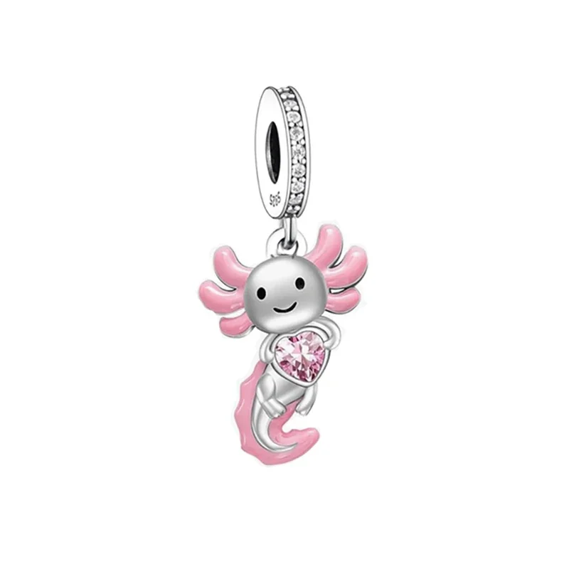 Color: Blue - Fit Original Pan Charm Bracelet 925 Silver Sheep Tiger Highland Cow Tiger Mexico Axolotl Hamster Bead For Making Berloque