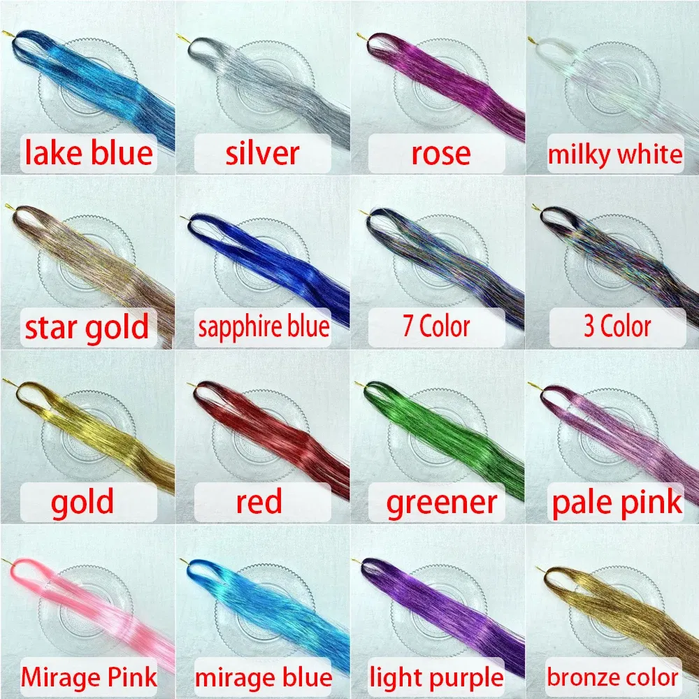 Color: #2, Stretched Length: 26inches - 48 Inch Hair Tinsel Kit With Tool 1200 strands Tinsel Hair Extensions 12 Colors Fairy Hair Tinsel, Sparkling Shiny Hair Tinsel