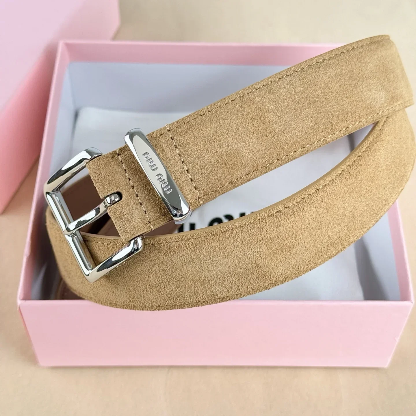 Color: Yellow, Belt Length: 100cm - High-end Gift Simple and Elegant Suede Handmade Belt Metal Buckle Fashion Belt MIU Series Trendy Women's Belt Suede Belt Luxury