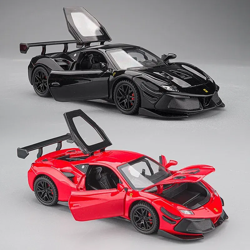 Color: Red - 1:32 Ferrari Laferrari SF90 P80C 488 Alloy Car Model Diecasts Metal Toy Vehicles Car Model Simulation Sound Light Collect gifts