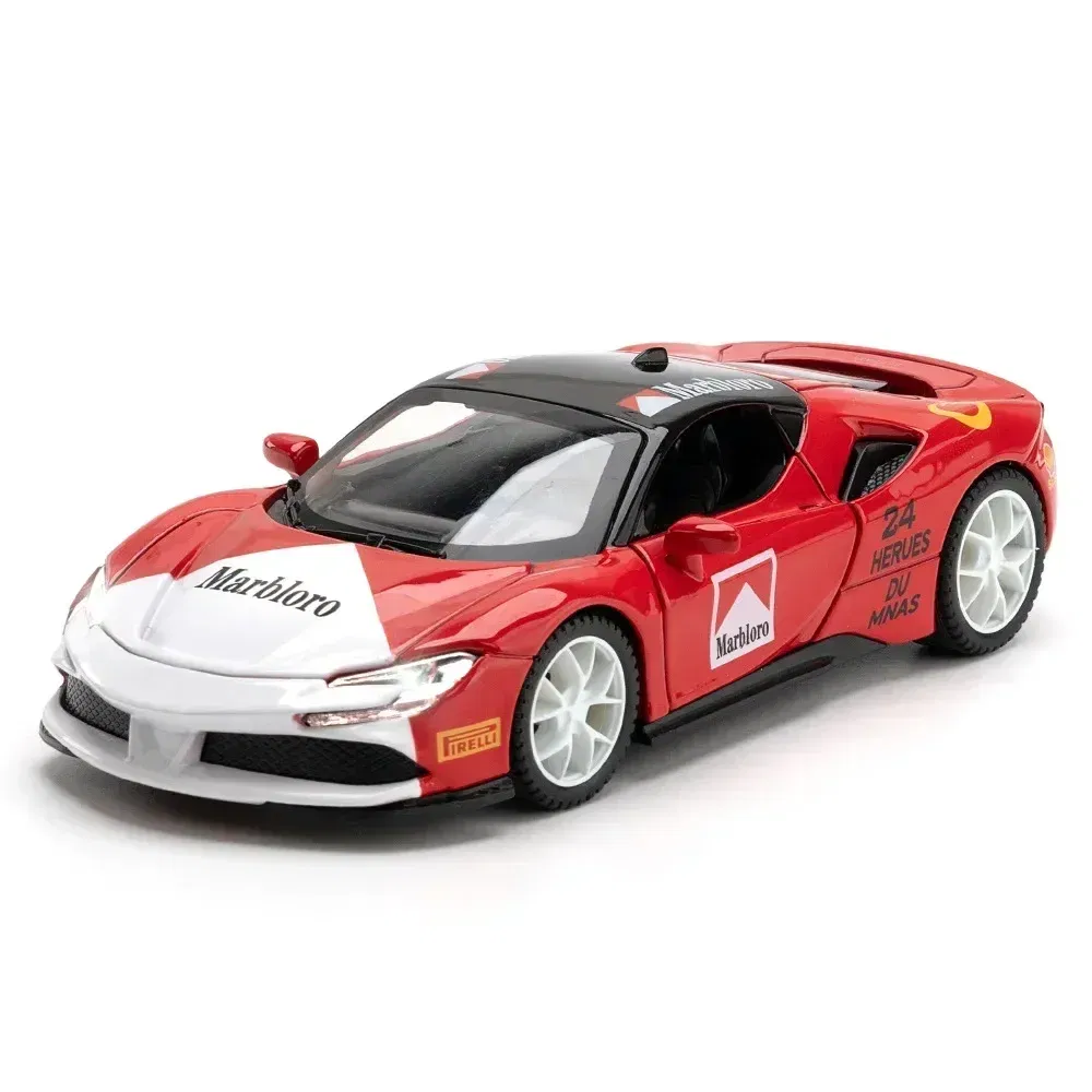 Color: Red - 1:32 Ferrari Laferrari SF90 P80C 488 Alloy Car Model Diecasts Metal Toy Vehicles Car Model Simulation Sound Light Collect gifts