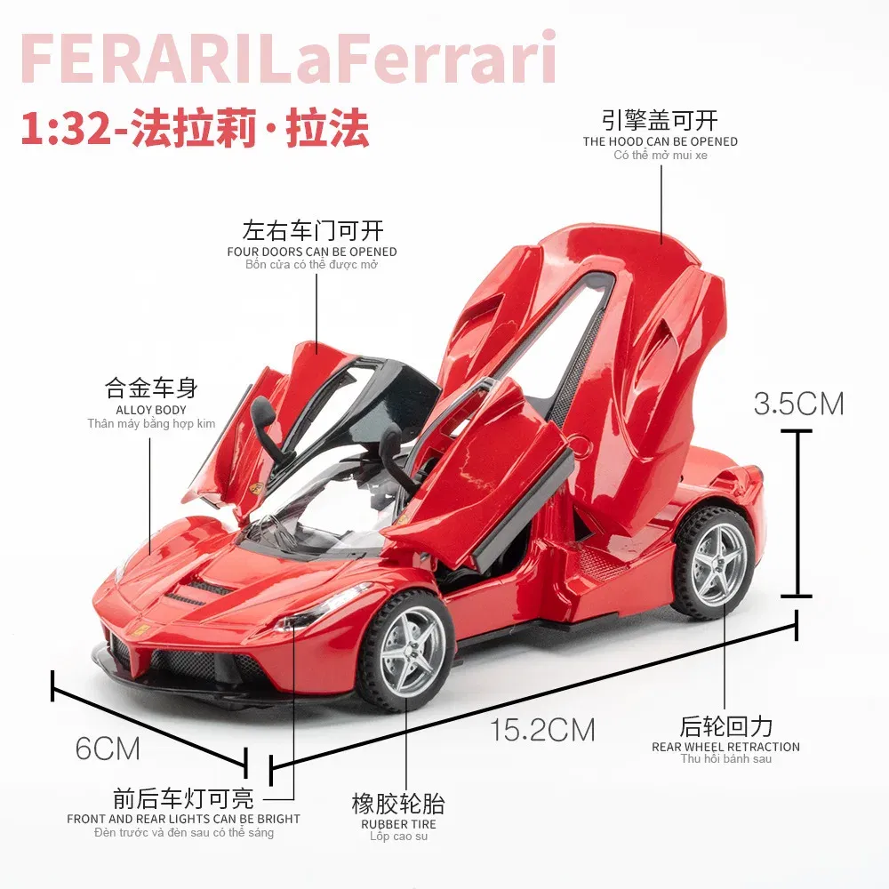 Color: Red - 1:32 Ferrari Laferrari SF90 P80C 488 Alloy Car Model Diecasts Metal Toy Vehicles Car Model Simulation Sound Light Collect gifts