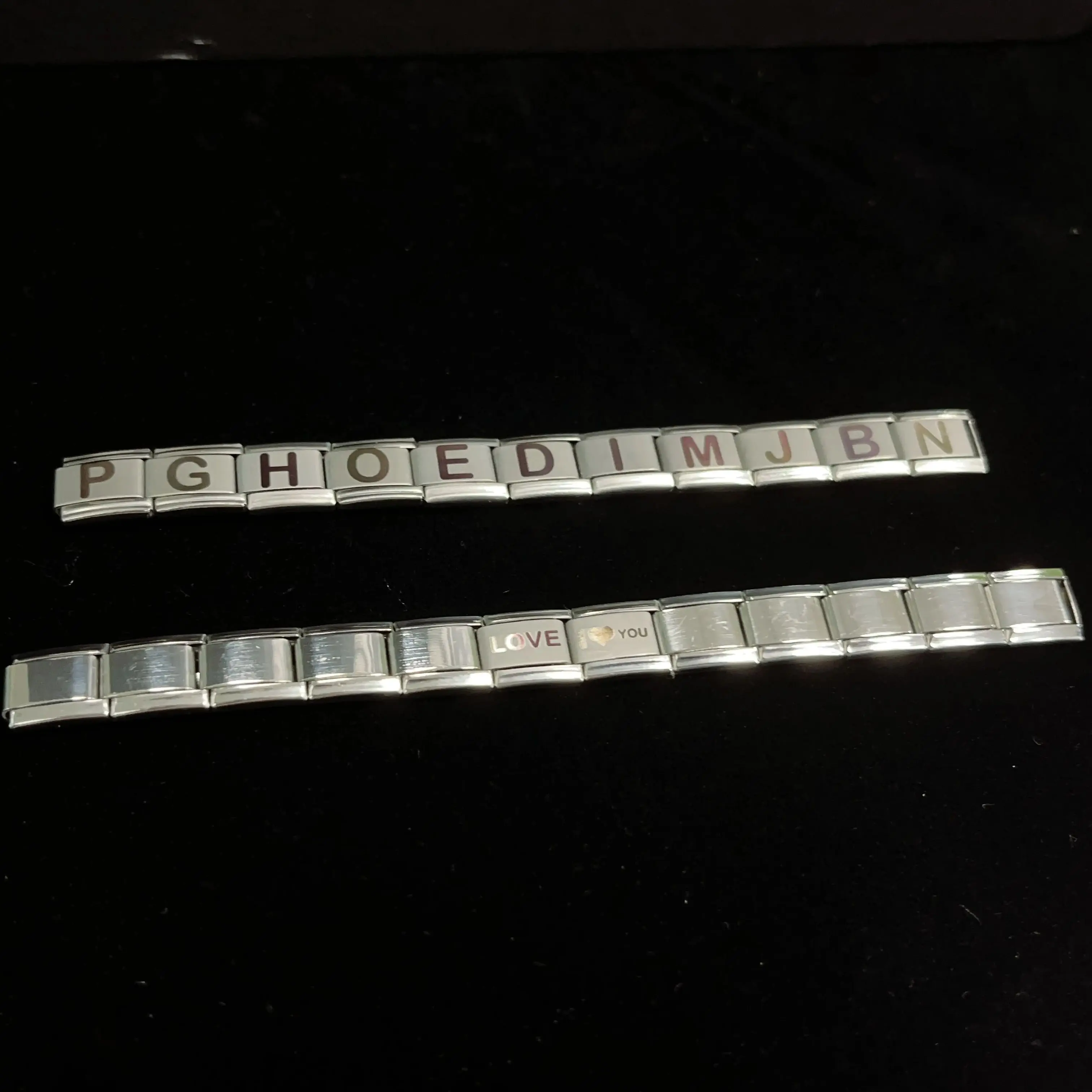 Metal Color: cobalt violet, Main Stone Color: WHITE - New DIY Italian Charm 9mm Module Bracelet 26 English letter Stainless Steel Elastic Bracelets for Men and Women Gift
