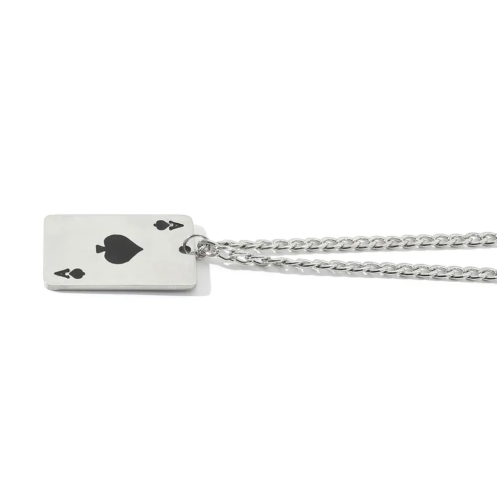 Hip Hop Stainless Seel Black A Playing Cards Pendant for Male Necklace Casino Fortune Playing Cards Jewelry Korea Kpop Gift