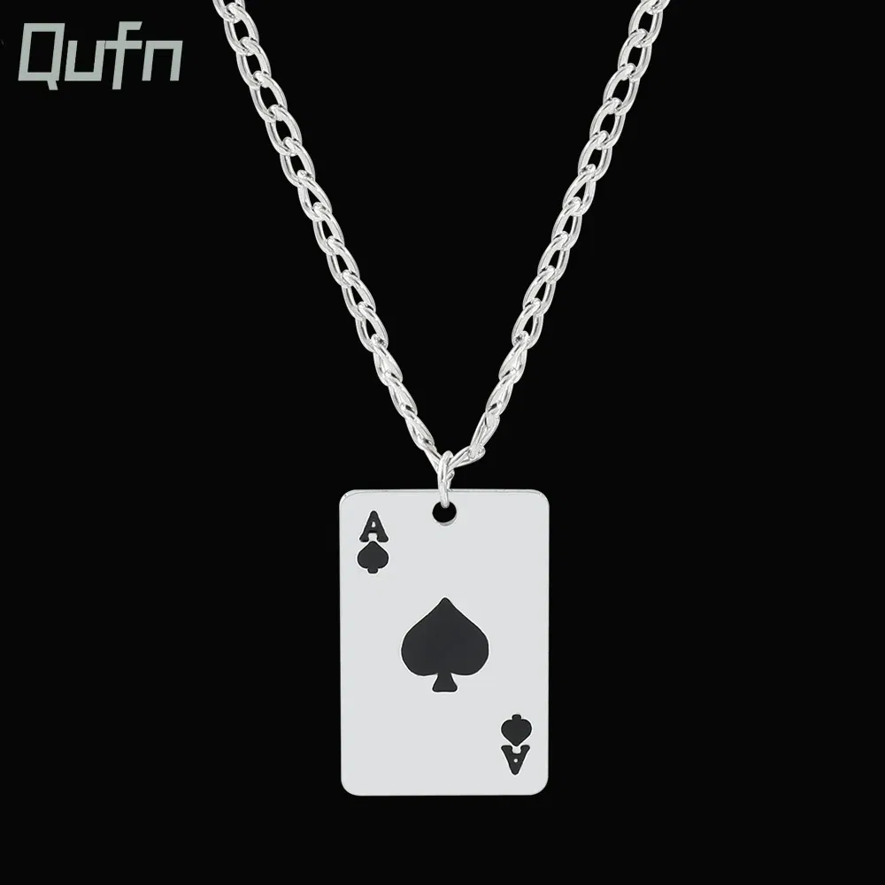 Hip Hop Stainless Seel Black A Playing Cards Pendant for Male Necklace Casino Fortune Playing Cards Jewelry Korea Kpop Gift