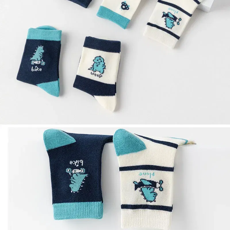 Color: GRAY, Size: 10-12T - 5 Pairs/lot Baby Socks 2024 Autumn Cotton Socks Medium Socks Kids Little Big Boys Crew Sock