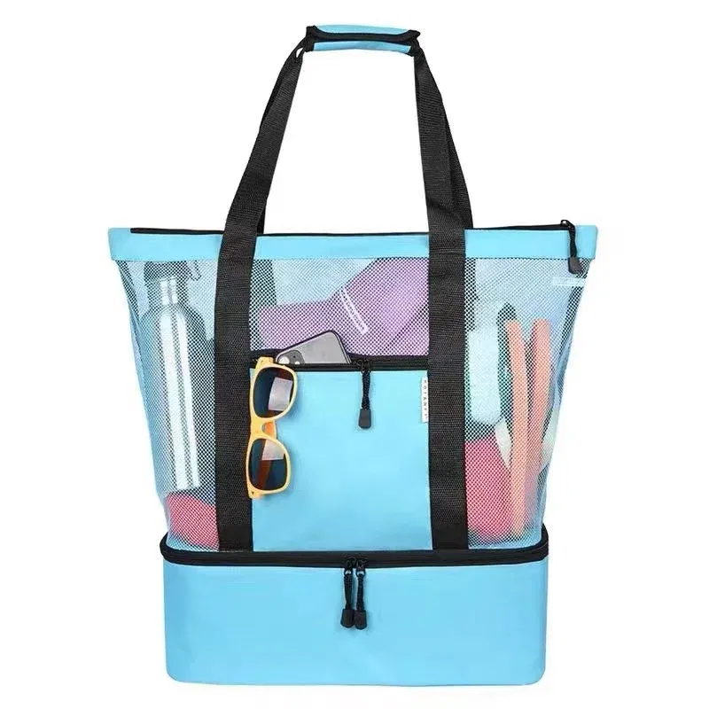 Color: Gold - High Capacity Women Mesh Transparent Bag Double-layer Heat Preservation Large Picnic Beach Bags