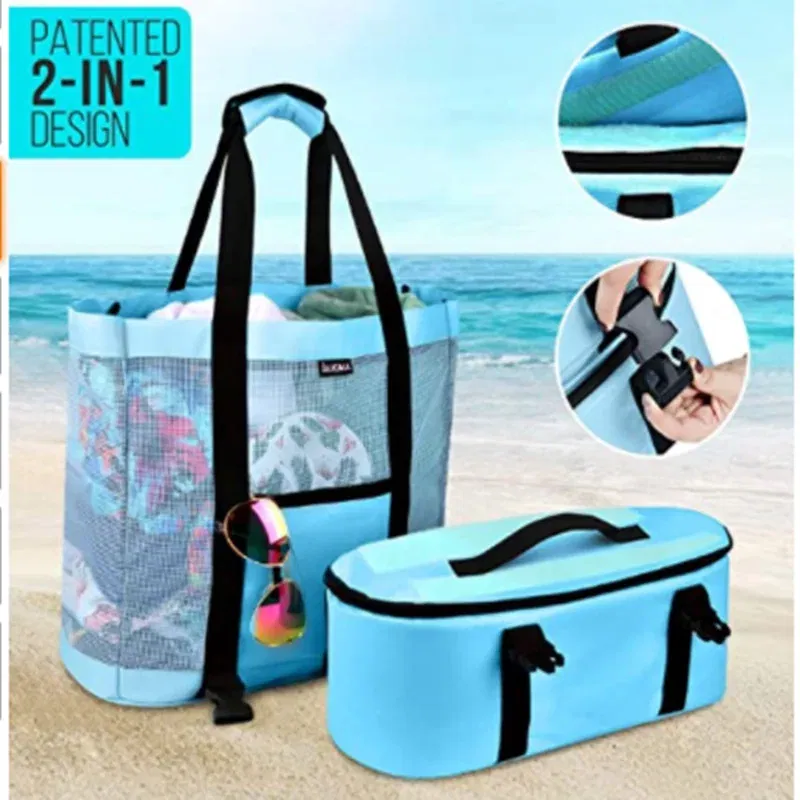 Color: Gold - High Capacity Women Mesh Transparent Bag Double-layer Heat Preservation Large Picnic Beach Bags