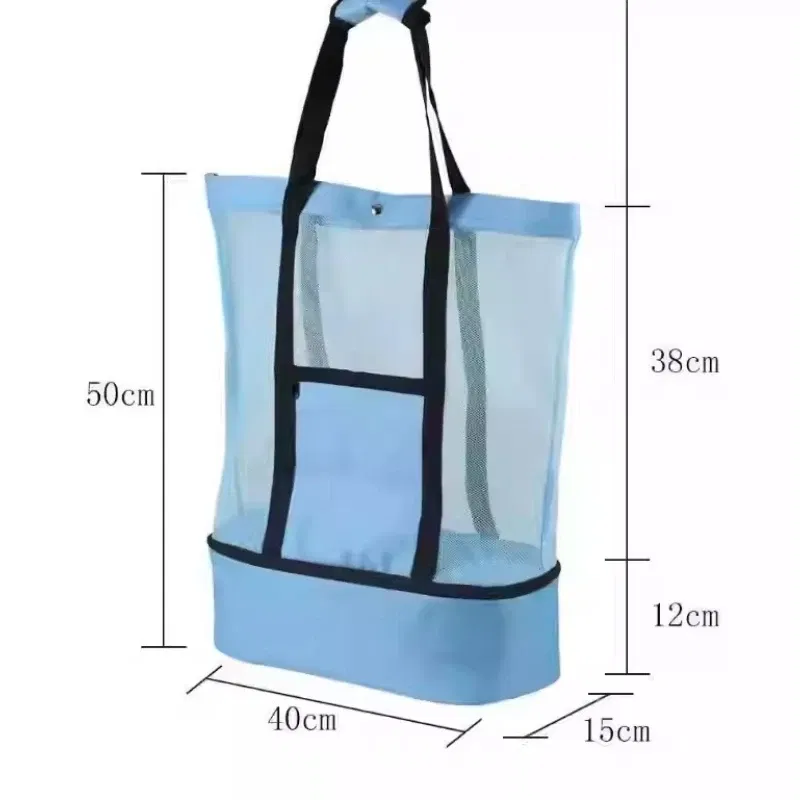 Color: Gold - High Capacity Women Mesh Transparent Bag Double-layer Heat Preservation Large Picnic Beach Bags