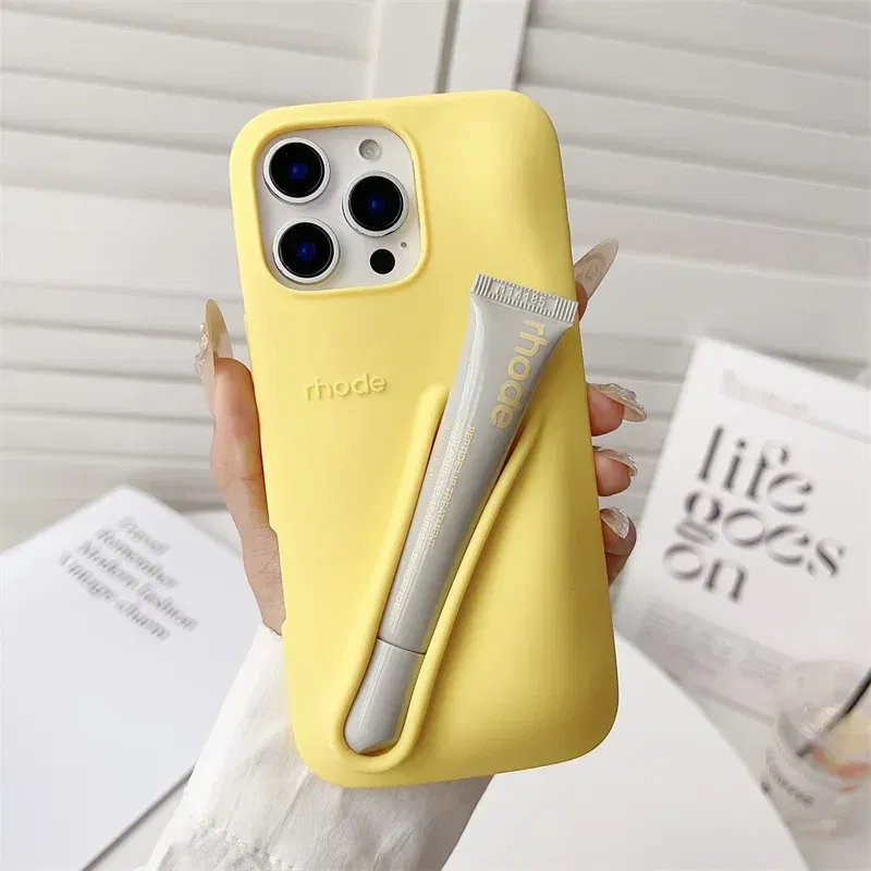 Color: green, Bundle: Bundle1, Material: Neoprene - Phone Case For iPhone 12 13 14 15 16 Pro Max Plus 17 Air Portable Lip Gloss Holder Lipstick Silicone Soft Bumper Cover Lip Glaze