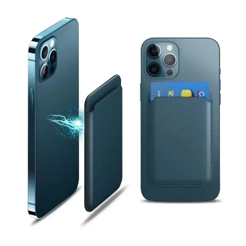 Material: leather, Color: Sky blue - Magsafe Series Magnetic Leather Card Holder Wallet Case for iPhone 15 14 Plus 13 12 Pro Max