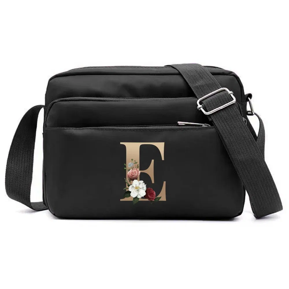 Color: Clear - New Fashion Multi-layer Travel Leisure Simple Storage Bag Black Gold Letter Series Printing Pattern One Shoulder Crossbody Bag