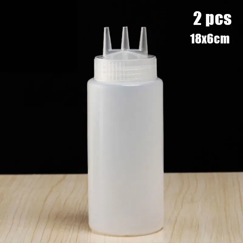 Color: light yellow - 3 Holes 800ML Twist Cap Squeeze Bottle Food Grade Plastic Ketchup Mustard Mayo Sauces Olive Oil Bottles Kitchen Gadgets