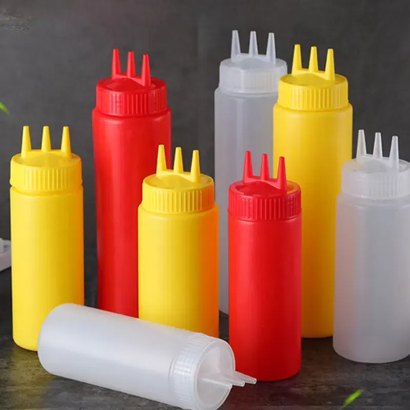 Color: light yellow - 3 Holes 800ML Twist Cap Squeeze Bottle Food Grade Plastic Ketchup Mustard Mayo Sauces Olive Oil Bottles Kitchen Gadgets