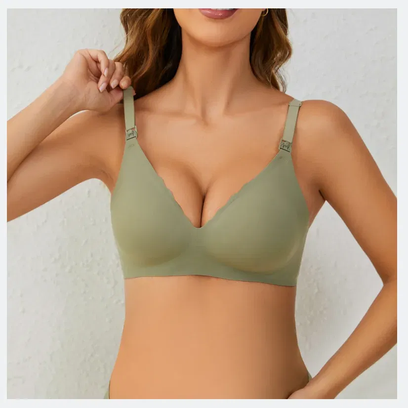 Color: green, Bands Size: 30 - Front Open Nursing Bra Maternity Jelly Gel Laser Cutting Seamless Underwear Ultra Thin Breastfeeding Bra For Pregnant Women