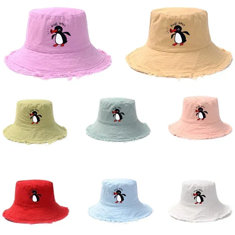 Color: Sky blue - Summer Penguin Bucket Hat Reversible Bob Men Women Cotton Travel Beach Fisherman Hat Outdoor Sports Pull Up Bob Panama Sun Hat