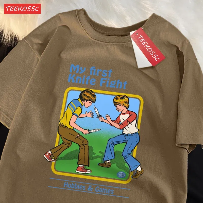 Color: green, Size: L - My First Knife Fight Hobbies Games Print Tshirts Men Women Soft Short Sleeve Summer Casual Cotton Oversized Loose Street T Shirt
