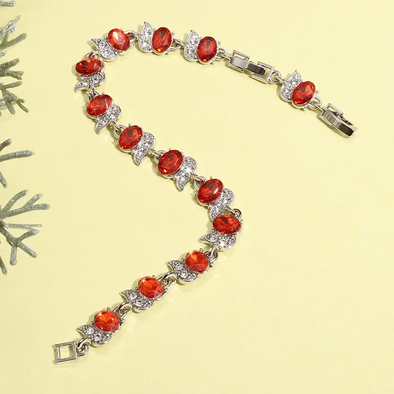 Metal Color: Rust Red - Fashion Exquisite Color Crystal Inlaid Ladies Charm Bracelet Engagement Wedding Jewelry