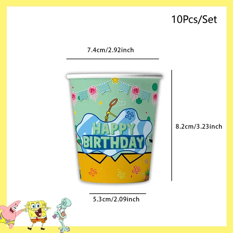 Color: Brown - SpongeBob Party Decorations Disposable Tableware Cup Baby Shower Birthday Theme Plate Tablecloth Kids Birthday Party