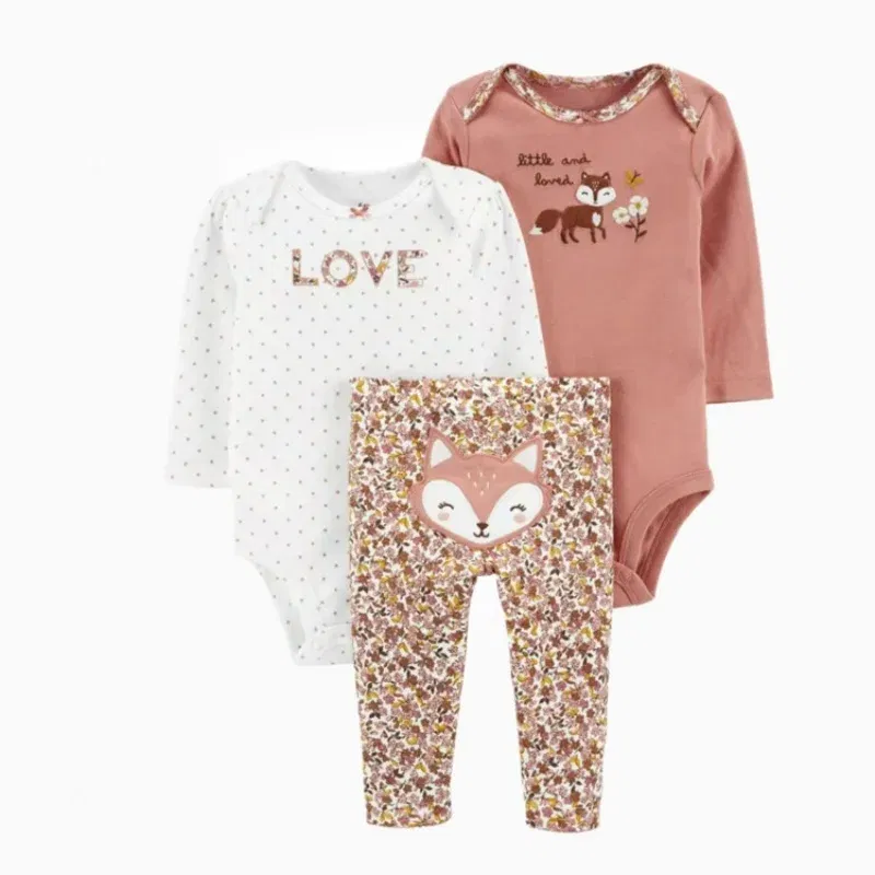 Color: WHITE, Ships From: CHINA, Kid Size: 24M - 3PCS Baby Clothing Set Autumn Newborn Baby Girl Pure Cotton Clothes Set Soft Cute Animal Kids Bodysuits+Pants+Romper Bebe 6-24M