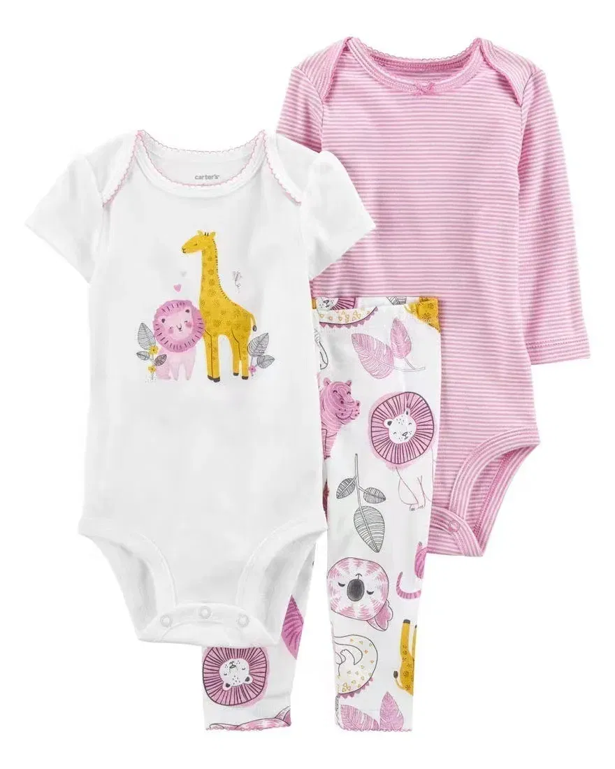 Color: WHITE, Ships From: CHINA, Kid Size: 24M - 3PCS Baby Clothing Set Autumn Newborn Baby Girl Pure Cotton Clothes Set Soft Cute Animal Kids Bodysuits+Pants+Romper Bebe 6-24M