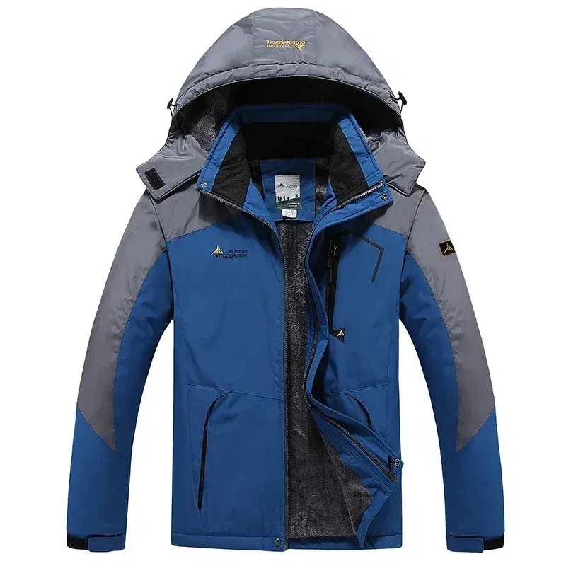 Color: SKY BLUE, Size: M - Autumn Winter Men's Windbreaker Waterproof and Warm Outdoor Hiking and Fishing Multi Pocket Wear-resistant Thick Jacket Men Coat
