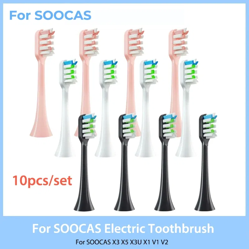 Color: Gold - Replacement Brush Heads for Xiaomi SOOCAS X3 X5 V1 X3U Soft Bristle 10 Pieces Electric Toothbrush Dupont Bristle Sealed Packed