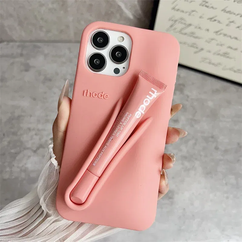 Color: Blue, Bundle: Bundle1, Material: EVA - Phone Case For iPhone 12 13 14 15 16 Pro Max Plus 17 Air Portable Lip Gloss Holder Lipstick Silicone Soft Bumper Cover Lip Glaze