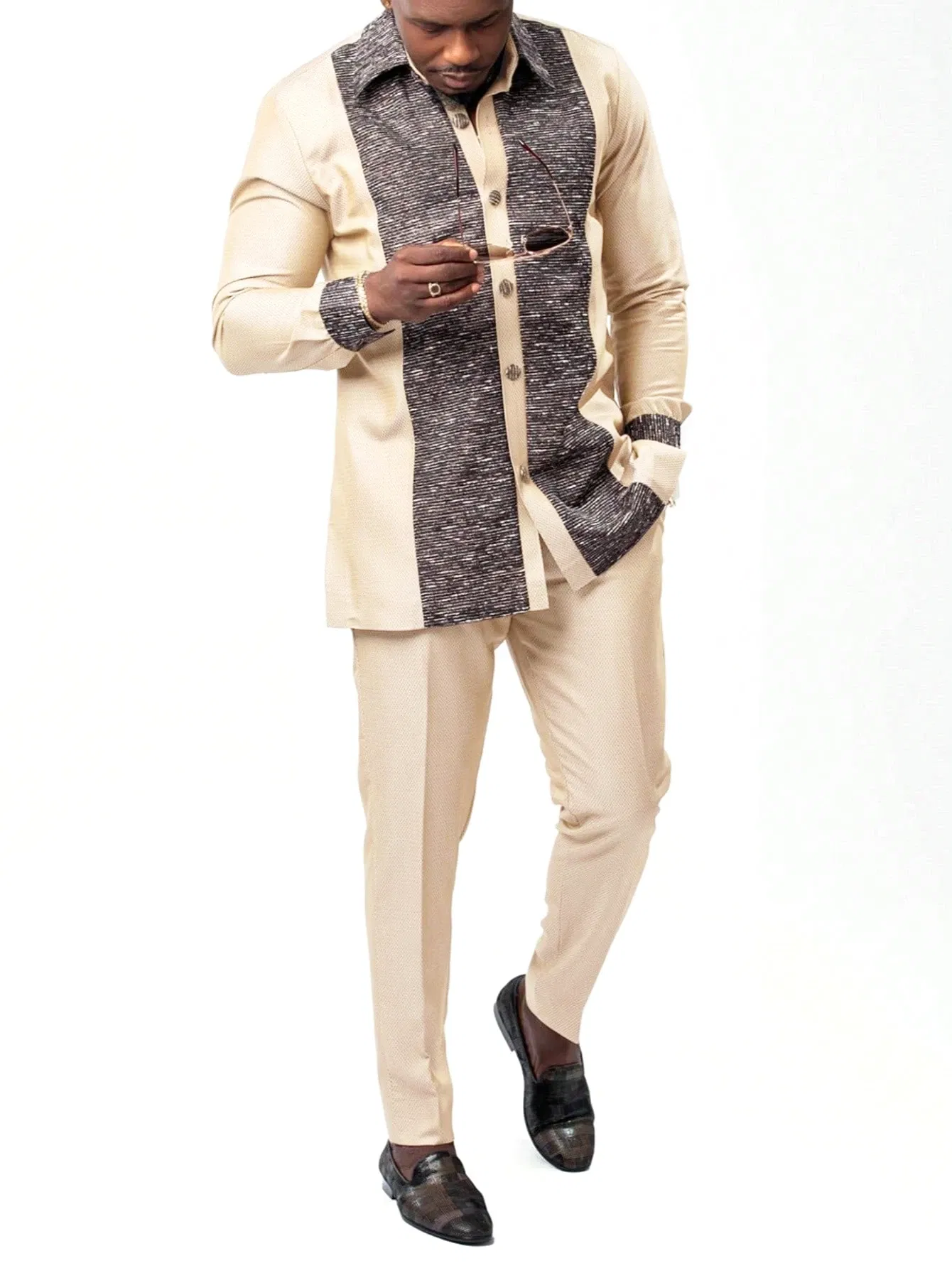 Color: Red, Size: L - New Men's Tenos Wedding 2-Piece Suit Waist Pants Shirt Solid Color Panel Long Sleeve Party African Ethnic Style Clothing (M-4XL)