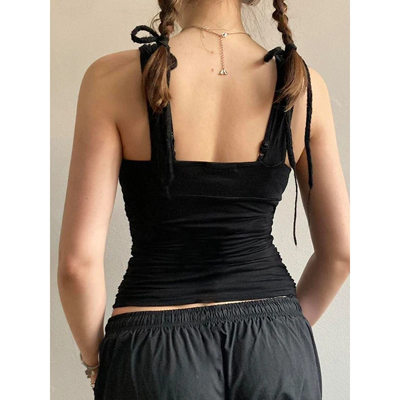 Color: black, Size: M - Y2K Printed V-Neck Vest Sexy Streetwear Slimming Top for Spicy Girl Trendy New Product