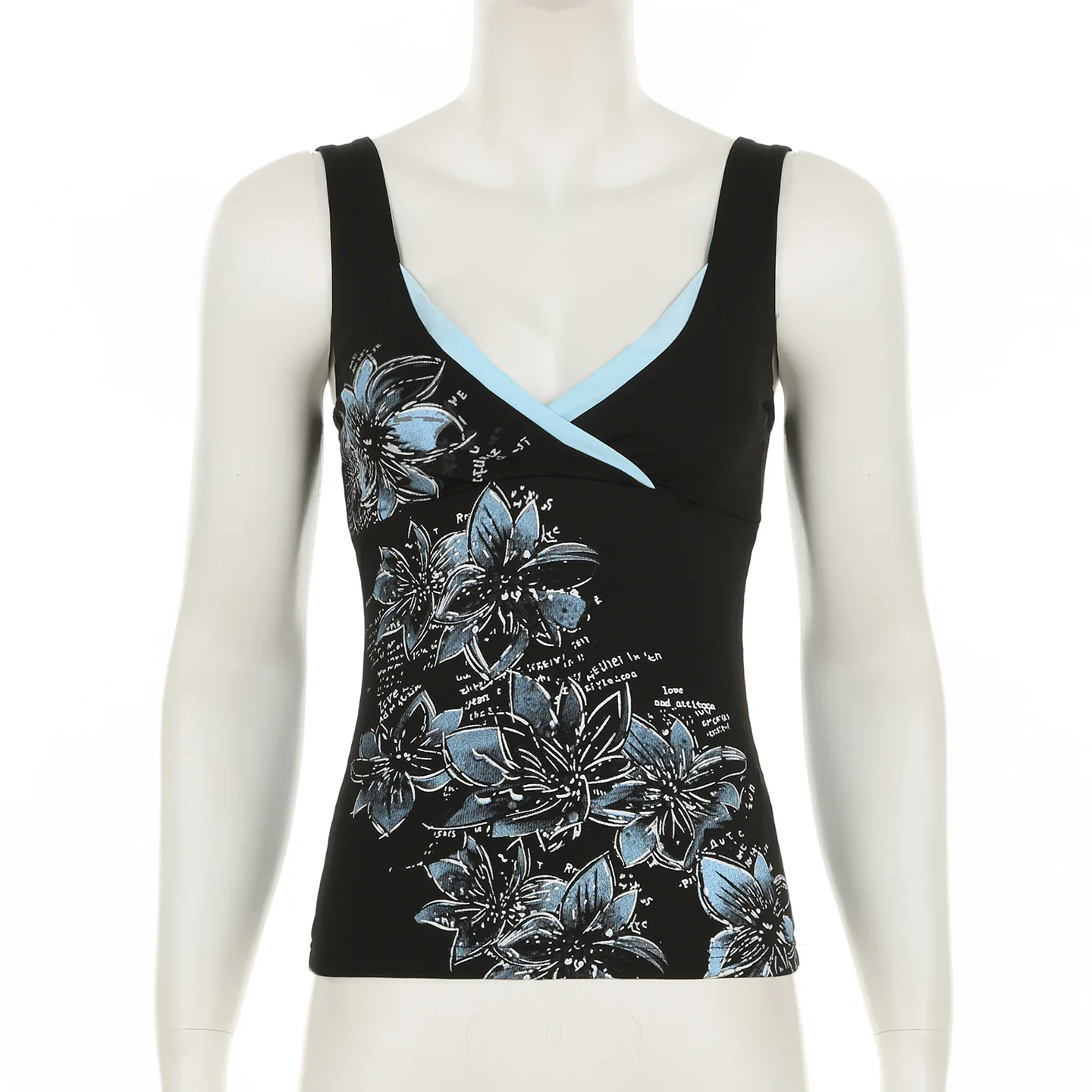 Color: black, Size: M - Y2K Printed V-Neck Vest Sexy Streetwear Slimming Top for Spicy Girl Trendy New Product
