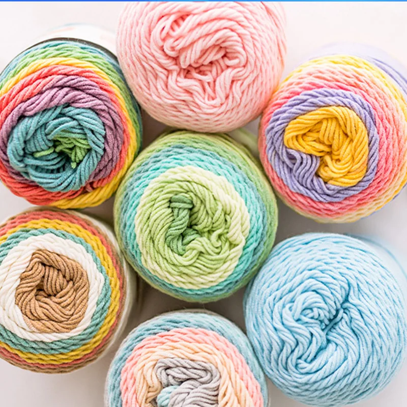 Color: Orange - (1pc)5-strand Milk Cotton Segment Dyed Rainbow Cotton Hand Woven Wool Scarf Pillow Blanket Material Wool