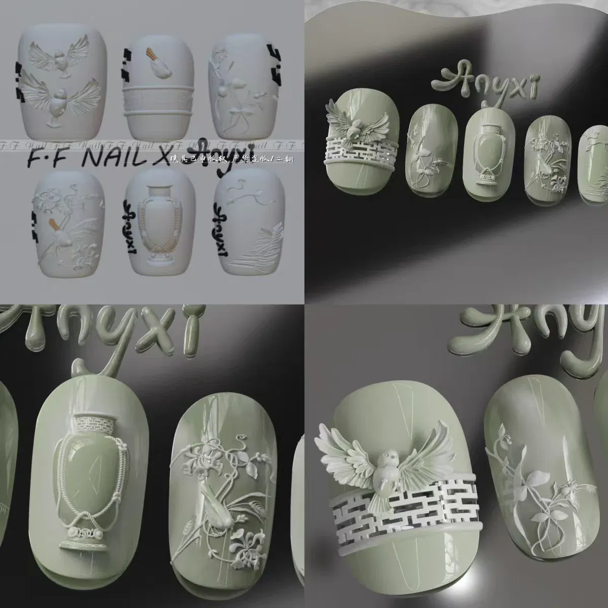 Color: Emerald Green - 1pc Snake Flamingo Jellyfish Dragon Dtream 3D Acrylic Mold Nail Art DIY Silicone Nail Art Templates Nails Mold