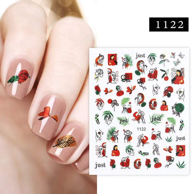Color: Unicolor - 1Pc Christmas Stickers Santa Claus Snowflake Decals Catoon Image Muti- Pattern New Year Halloween Nail Art Stickers for Manicure